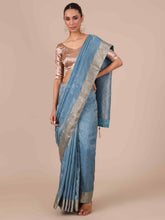 Sky Blue Tussar Silk Saree - House of Surya